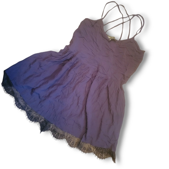 GIRLS ON FILM - Purple Ballerina. Dress W/ Lace & Criss Cross Spaghetti Straps - Picture 8 of 9